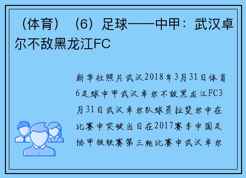 （体育）（6）足球——中甲：武汉卓尔不敌黑龙江FC